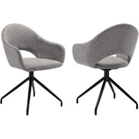 Pria Swivel Upholstered Dining Chair In Gray Fabric With Black Metal Legs - Set Of 2