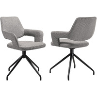 Penny Swivel Upholstered Dining Chair In Gray Fabric With Black Metal Legs - Set Of 2