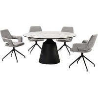 Knox Penny 5 Piece Dining Set With Stone Top And Gray Fabric Chairs