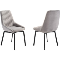 Susie Swivel Upholstered Dining Chair In Gray Fabric With Black Metal Legs - Set Of 2