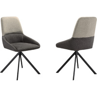 Maverick Swivel Upholstered Dining Chair In Two-Tone Fabric Gray With Black Metal Legs - Set Of 2