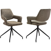 Penny Swivel Upholstered Dining Chair In Brown Fabric With Black Metal Legs - Set Of 2