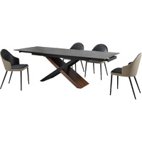 Milena Rocco 5 Piece Extendable Dining Set With Taupe Gray And Black Faux Leather Chairs