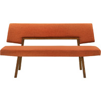 Channell Wood Dining Bench In Walnut Finish With Orange Fabric