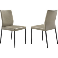 Kash Upholstered Dining Chair In Taupe Gray Faux Leather And Black Metal Legs - Set Of 2