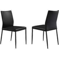 Kash Upholstered Dining Chair In Black Faux Leather With Black Metal Legs - Set Of 2