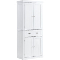 Vevor 72"" Kitchen Pantry Storage Cabinet  Freestanding Utility Cabinets With Doors  Drawer And 3 Adjustable Shelves  Tall Food Buffet Pantries For Kitchen  Living Room  Dinning Room  Laundry  White