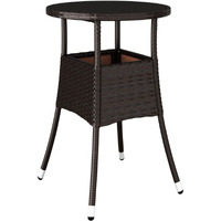 Vidaxl Patio Table 23.6""X29.5"" Tempered Glass And Poly Rattan Brown