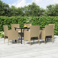 Vidaxl 7 Piece Patio Dining Set With Cushions Beige And Black