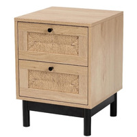 Baxton Studio Cherelle Mid-Century Modern Light Brown And Black 2-Drawer End Table