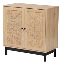 Baxton Studio Cherelle Mid-Century Modern Light Brown And Black 2-Door Storage Cabinet