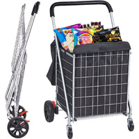 Vevor Folding Shopping Cart  200 Lbs Max Load Capacity  Grocery Utility Cart With Rolling Swivel Wheels And Bag  Heavy Duty Foldable Laundry Basket Trolley Compact Lightweight Collapsible  Silver
