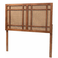 Baxton Studio Katrice Mid-Century Modern Ash Walnut Finished Wood King Size Headboard With Rattan