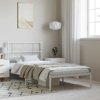 Vidaxl Metal Bed Frame With Headboard White 39.4""X74.8""