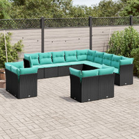 Vidaxl 13 Piece Patio Sofa Set With Cushions Black Poly Rattan