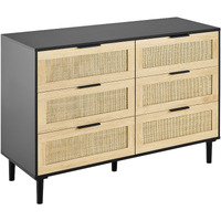 Vevor 6 Drawer Rattan Dresser  Boho Dresser  Rattan Chest Of Drawers With Spacious Storage  Natural Rattan Dresser For Bedroom  Living Room & Hallway  Rattan Nightstand With Sturdy Handles&Legs  Black
