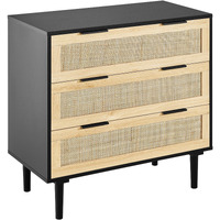 Vevor 3 Drawer Rattan Dresser  Boho Dresser  Rattan Chest Of Drawers With Spacious Storage  Natural Rattan Dresser For Bedroom  Living Room & Hallway  Rattan Nightstand With Sturdy Handles&Legs  Black