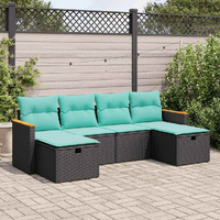 Vidaxl 6 Piece Garden Sofa Set With Cushions Black Poly Rattan