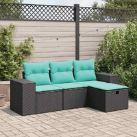 Vidaxl 4 Piece Garden Sofa Set With Cushions Black Poly Rattan