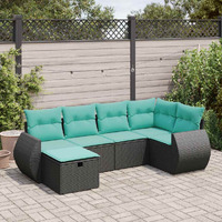 Vidaxl 6 Piece Garden Sofa Set With Cushions Black Poly Rattan