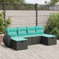 Vidaxl 6 Piece Garden Sofa Set With Cushions Black Poly Rattan