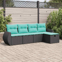 Vidaxl 5 Piece Garden Sofa Set With Cushions Black Poly Rattan