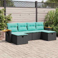 Vidaxl 6 Piece Garden Sofa Set With Cushions Black Poly Rattan