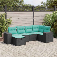 Vidaxl 6 Piece Garden Sofa Set With Cushions Black Poly Rattan