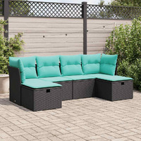 Vidaxl 6 Piece Garden Sofa Set With Cushions Black Poly Rattan