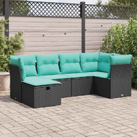 Vidaxl 6 Piece Garden Sofa Set With Cushions Black Poly Rattan