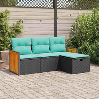 Vidaxl 4 Piece Garden Sofa Set With Cushions Black Poly Rattan
