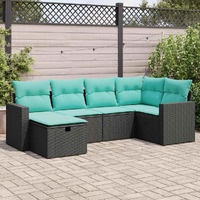 Vidaxl 6 Piece Garden Sofa Set With Cushions Black Poly Rattan