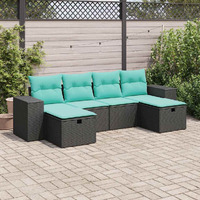 Vidaxl 6 Piece Garden Sofa Set With Cushions Black Poly Rattan