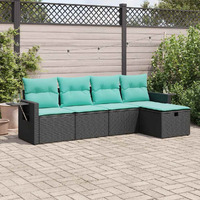 Vidaxl 5 Piece Garden Sofa Set With Cushions Black Poly Rattan