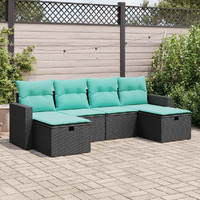 Vidaxl 6 Piece Garden Sofa Set With Cushions Black Poly Rattan