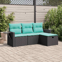 Vidaxl 4 Piece Garden Sofa Set With Cushions Black Poly Rattan