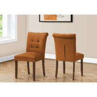 Dining Chair  38"" Height  Set Of 2  Upholstered  Dining Room  Side  Kitchen  Orange Fabric  Walnut Wood Legs  Modern