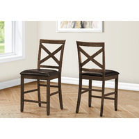 Dining Chair  44"" Height  Set Of 2  Side  Upholstered  Counter Height  Dining Room  Kitchen  Dark Walnut  Brown Leather Look  Transitional