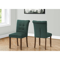 Dining Chair  38"" Height  Set Of 2  Upholstered  Dining Room  Side  Kitchen  Blue Fabric  Walnut Wood Legs  Modern