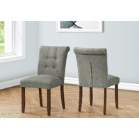 Dining Chair  38"" Height  Set Of 2  Upholstered  Dining Room  Side  Kitchen  Grey Fabric  Walnut Wood Legs  Modern