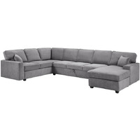 Samara 137""W Gray Chenille Sectional Sofa With Right-Facing Chaise  Underseat Storage  Throw Pillows