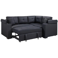 Donovan 84.5""W Black Pvc Fabric Sleeper Sectional With Usb Charger  Cupholders  Storage Arms