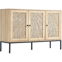Rattan Cabinet Storage With 3 Magnetic Doors & Adjustable Shelves Natural