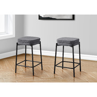 Barstool  Counter Height  Set Of 2  Kitchen  Grey Fabric  Black Metal  Contemporary  Modern