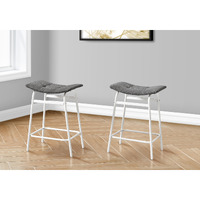 Barstool  Counter Height  Set Of 2  Kitchen  Grey Fabric  White Metal  Contemporary  Modern