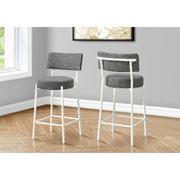 Barstool  Counter Height  Set Of 2  Kitchen  Grey Fabric  White Metal  Contemporary  Modern