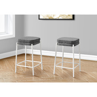 Barstool  Counter Height  Set Of 2  Kitchen  Grey Fabric  White Metal  Contemporary  Modern