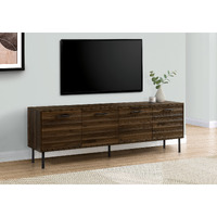 Tv Stand  72 Inch  Console  Media Entertainment Center  Storage Cabinet  Brown Laminate  Black Metal  Transitional