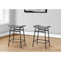 Barstool  Counter Height  Set Of 2  Kitchen  Grey Fabric  Black Metal  Contemporary  Modern