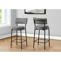 Barstool  Counter Height  Set Of 2  Kitchen  Grey Fabric  Black Metal  Contemporary  Modern